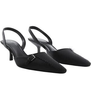 NWOT MANGO Pointed Ballerina Style Slingback Kitten Satin Heels - US 8 EU 39
